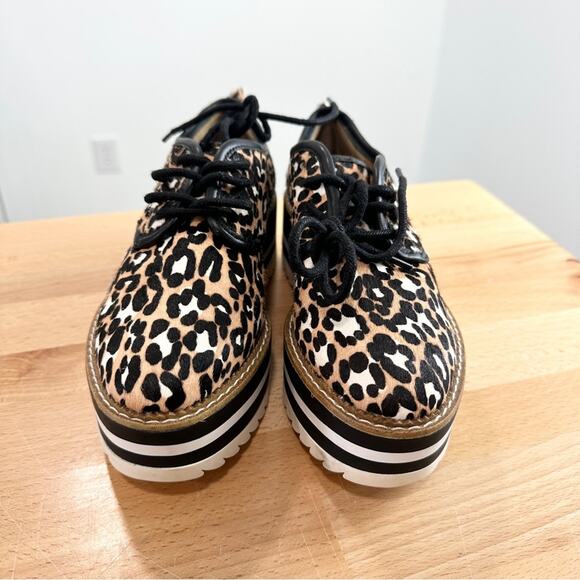 Gianni Bini Stay Groovy Platform Sneakers Dyed Calf Hair Leopard Animal 5.5 - Picture 3 of 8